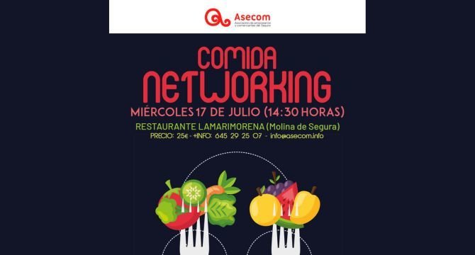 Cartel de la comida networking de Asecom.