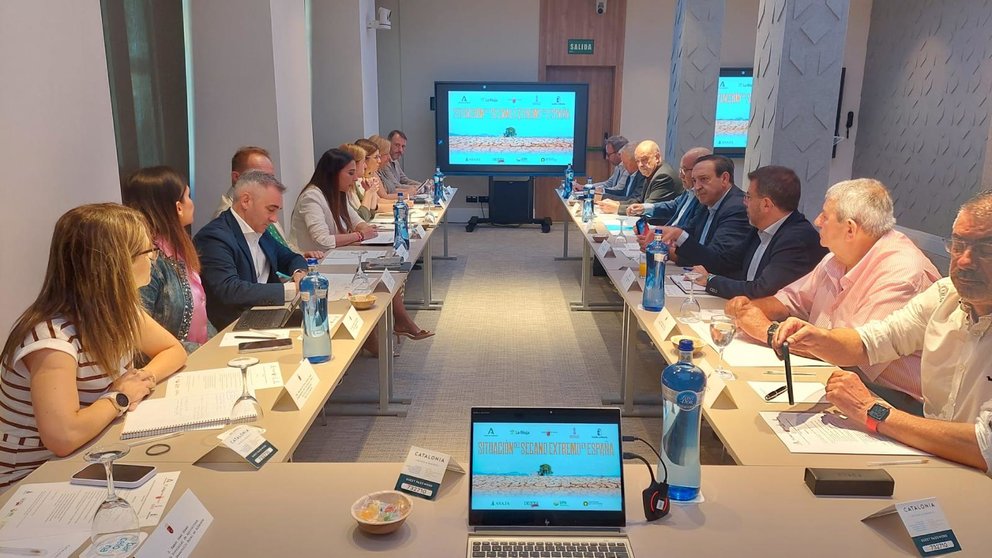 La consejera Sara Rubira durante la reunión mantenida en Madrid con representantes de las comunidades de Andalucía, Castilla-La Mancha, La Rioja y la Comunidad Valenciana, y con los líderes nacionales de las organizaciones profesionales agrarias y las cooperativas agroalimentarias de España.