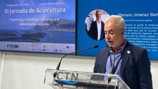 Mariano Jiménez Barrull, presidente del CTN y gerente de Herjimar, durante su intervención en la III Jornada de Acuicultura 4.0.