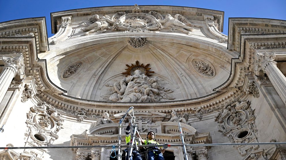 Imagen de la Catedral de Murcia durante los trabajos de restauración.