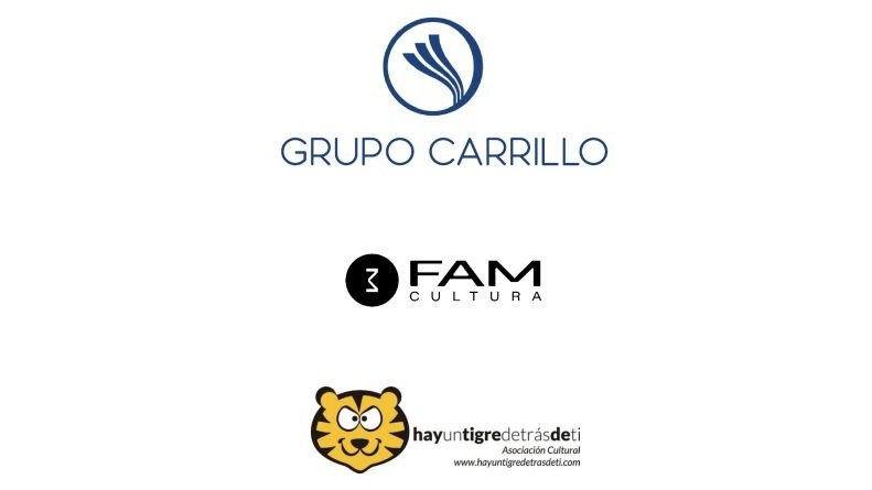 Imagen de los logos de Carrillo Asesores, FAM Cultura y la Asociación Cultural 'Hay un tigre detrás de ti'.