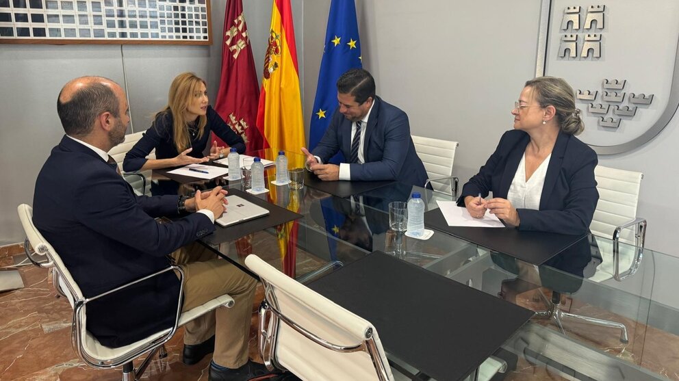 Un momento de la reunión entre la consejera de Empresa, Marisa López, y el presidente de Ceclor, Juan Jódar. (CARM)