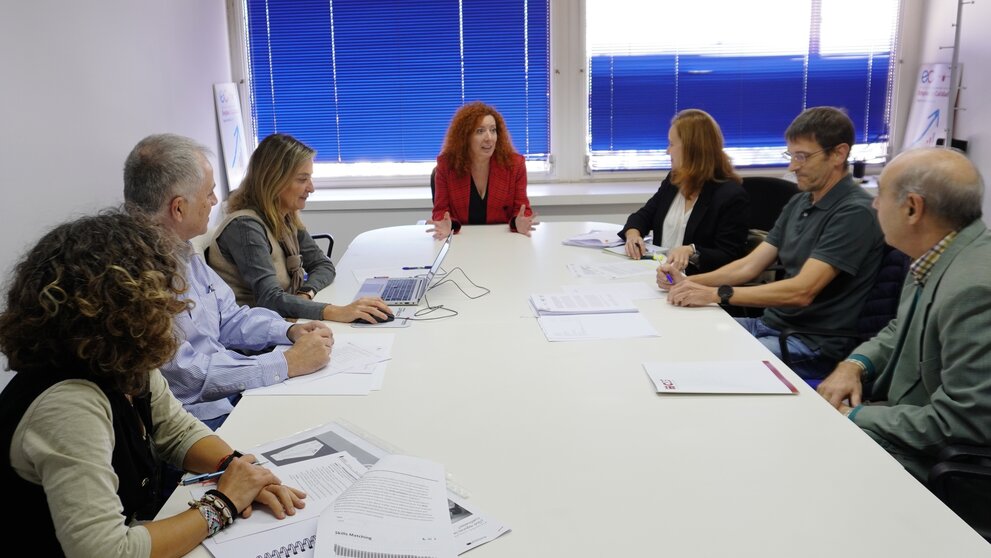 La directora general del SEF, Pilar Valero, durante la primera reunión de seguimiento del proyecto que desarrollará con la UPCT y el CES. (CARM)