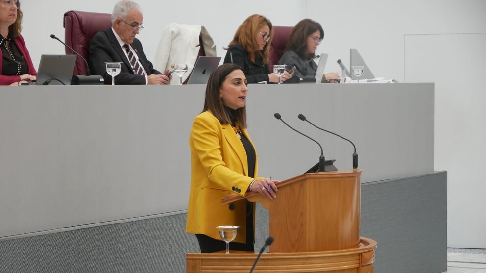 La consejera Sara Rubira durante la comparecencia en la Asamblea Regional para informar de la situación del Trasvase Tajo-Segura. (CARM)