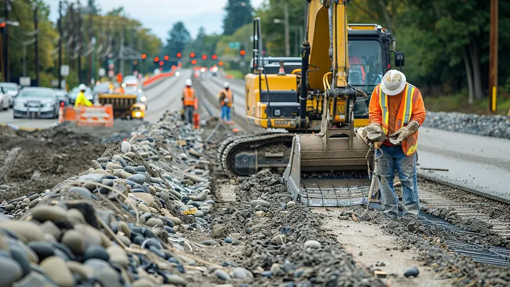 Varios profesionales trabajan en la construcción de una carretera. (Acomur)