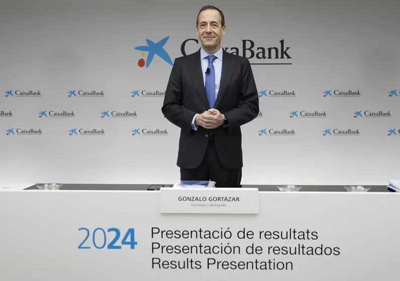 El consejero delegado de CaixaBank, Gonzalo Gortázar, en la presentación de Resultados 2024. (CaixaBank)