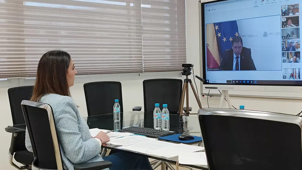 La consejera Sara Rubira participando de forma telemática en la Conferencia Sectorial de Agricultura y Desarrollo Rural y en el Consejo Consultivo de Política Agrícola para Asuntos Comunitarios. (CARM)