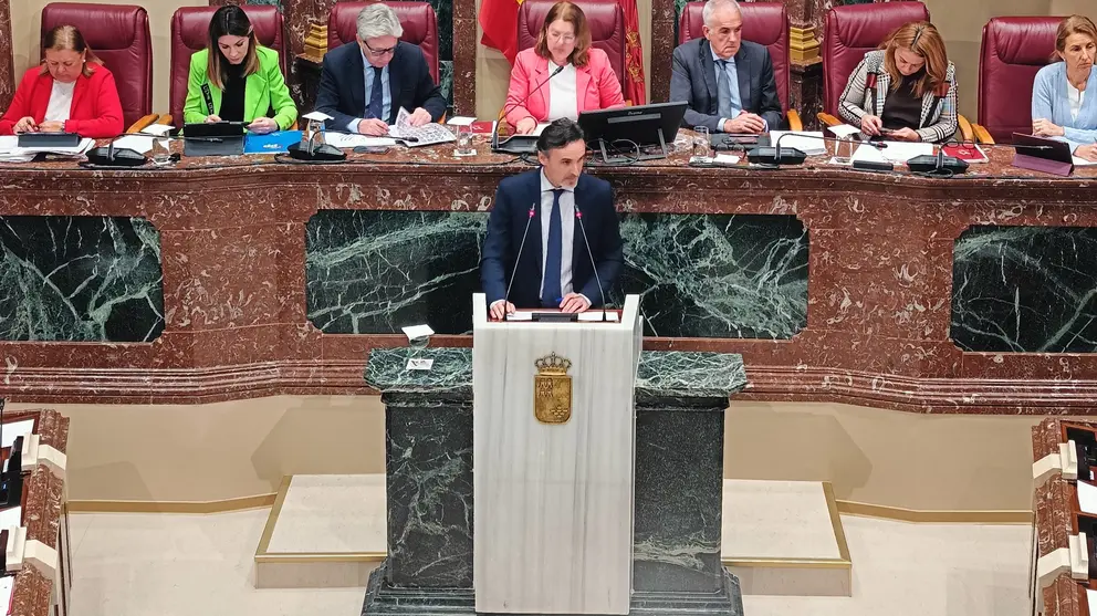 El consejero de Fomento e Infraestructuras, Jorge García Montoro, durante su comparecencia en la Asamblea Regional. (CARM)