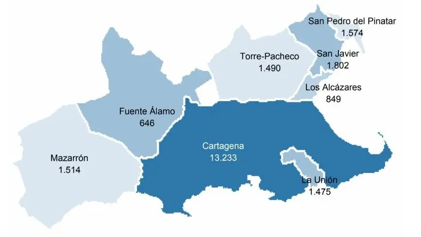 Infografía con los desempleados en la Comarca del Campo de Cartagena. (COEC)