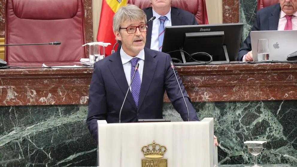 Un momento de la comparecencia en la Asamblea del consejero de Economía, Luis Alberto Marín. (CARM)